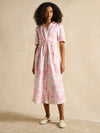 Marina Pink/White Linen Blend Knot Front Dress
