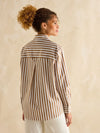 Amilla Tan & White Stripe Longline Relaxed Fit Shirt