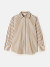 Amilla Tan & White Stripe Longline Relaxed Fit Shirt