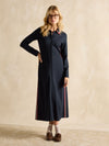 Pia Navy Button Down Ponte Maxi Dress