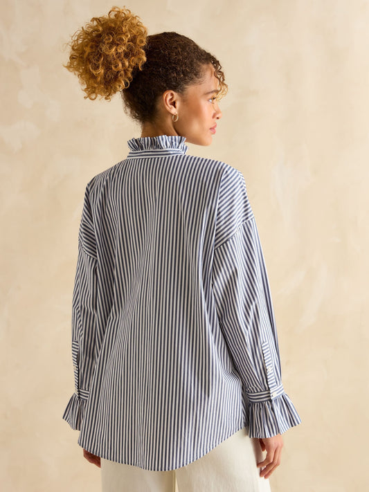 Mae Navy/White Relaxed Fit Frill Neck Shirt