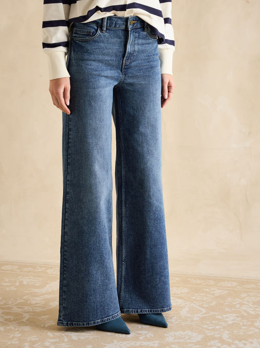 Mid Wash Denim Mid-Rise Palazzo Jeans