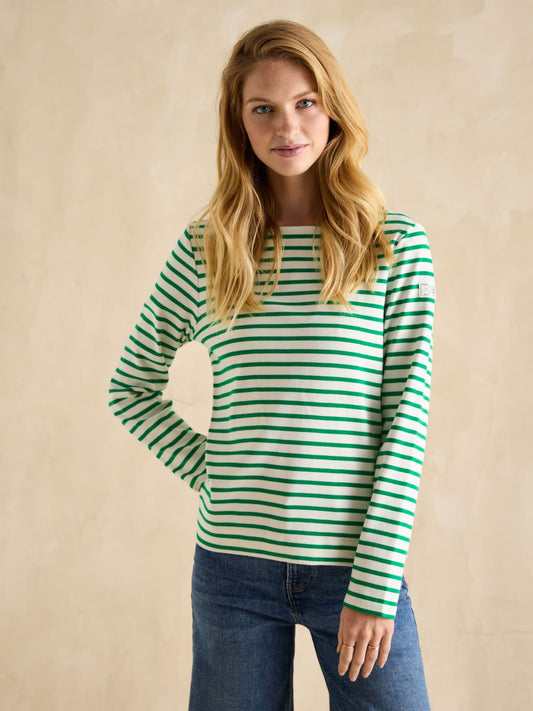 Harbour Green/ White Boat Neck Breton Top