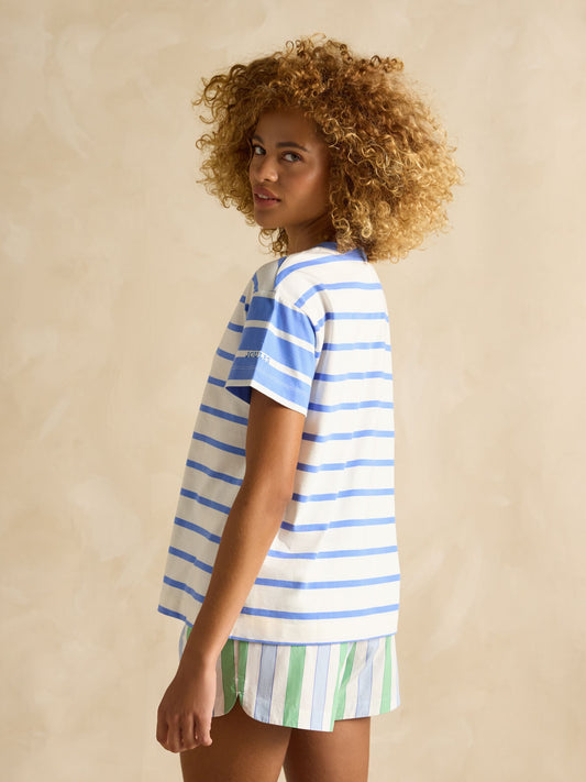 Ellie Blue & White Short Sleeve Jersey Top