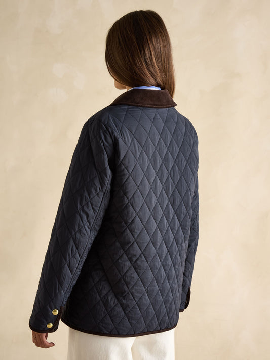 Quinn Navy Showerproof Diamond Quilted Coat