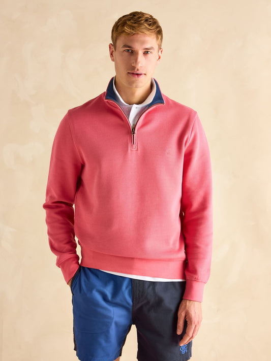 Alistair Pink Quarter Zip Cotton Sweatshirt