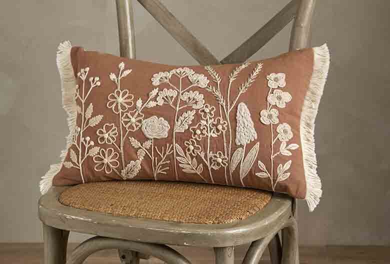 Embroidered meadow cushion spice