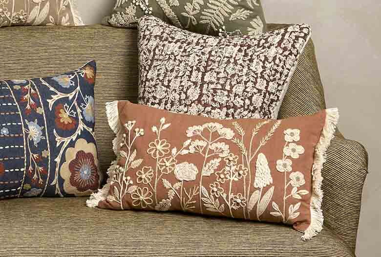 Embroidered meadow cushion spice