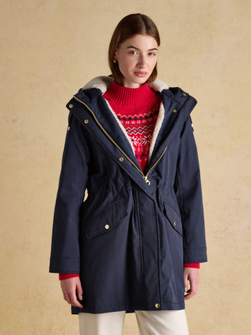 Portwell Cosy Navy Fleece Lined Waterproof Raincoat with Hood