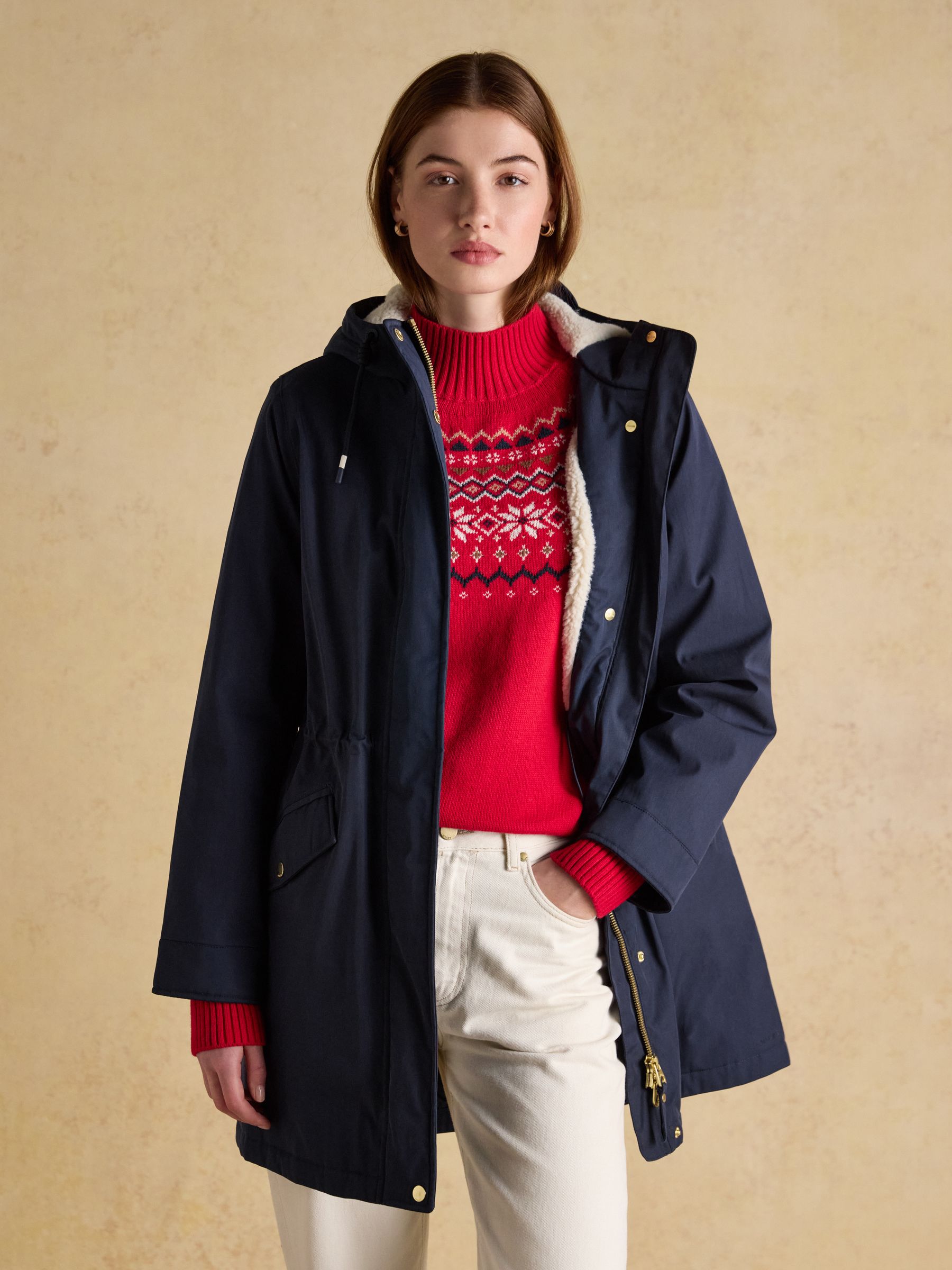 Portwell Cosy Navy Fleece Lined Waterproof Raincoat with Hood