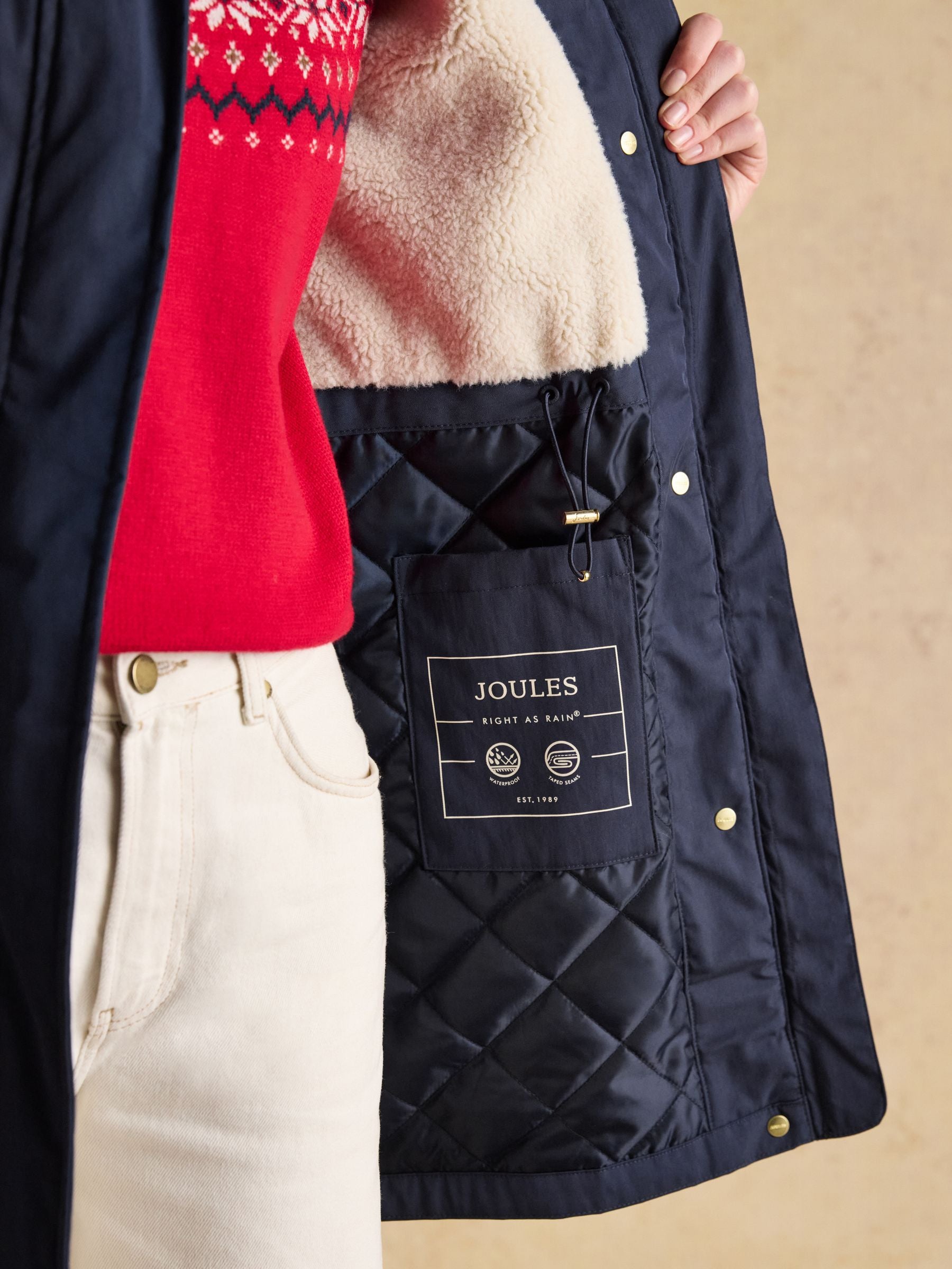 Portwell Cosy Navy Fleece Lined Waterproof Raincoat with Hood