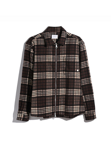 Asher Zipped Check Overshirt In Dark Brown
