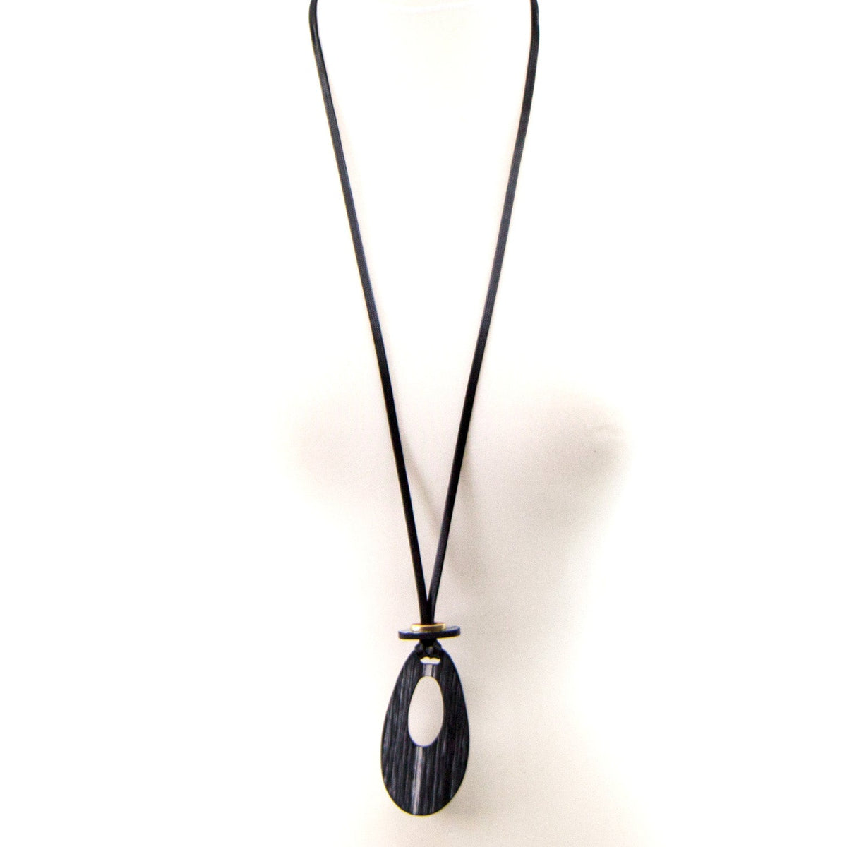 Scratched resin organic open oval shape pendant on adjustable cord