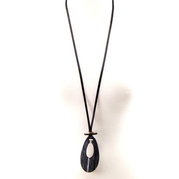 Scratched resin organic open oval shape pendant on adjustable cord