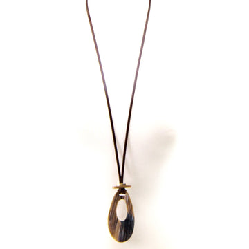 Scratched resin organic open oval shape pendant on adjustable cord
