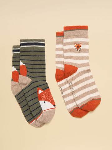 Eat Feet Socks (2 Pack) - Khaki & Orange Fox