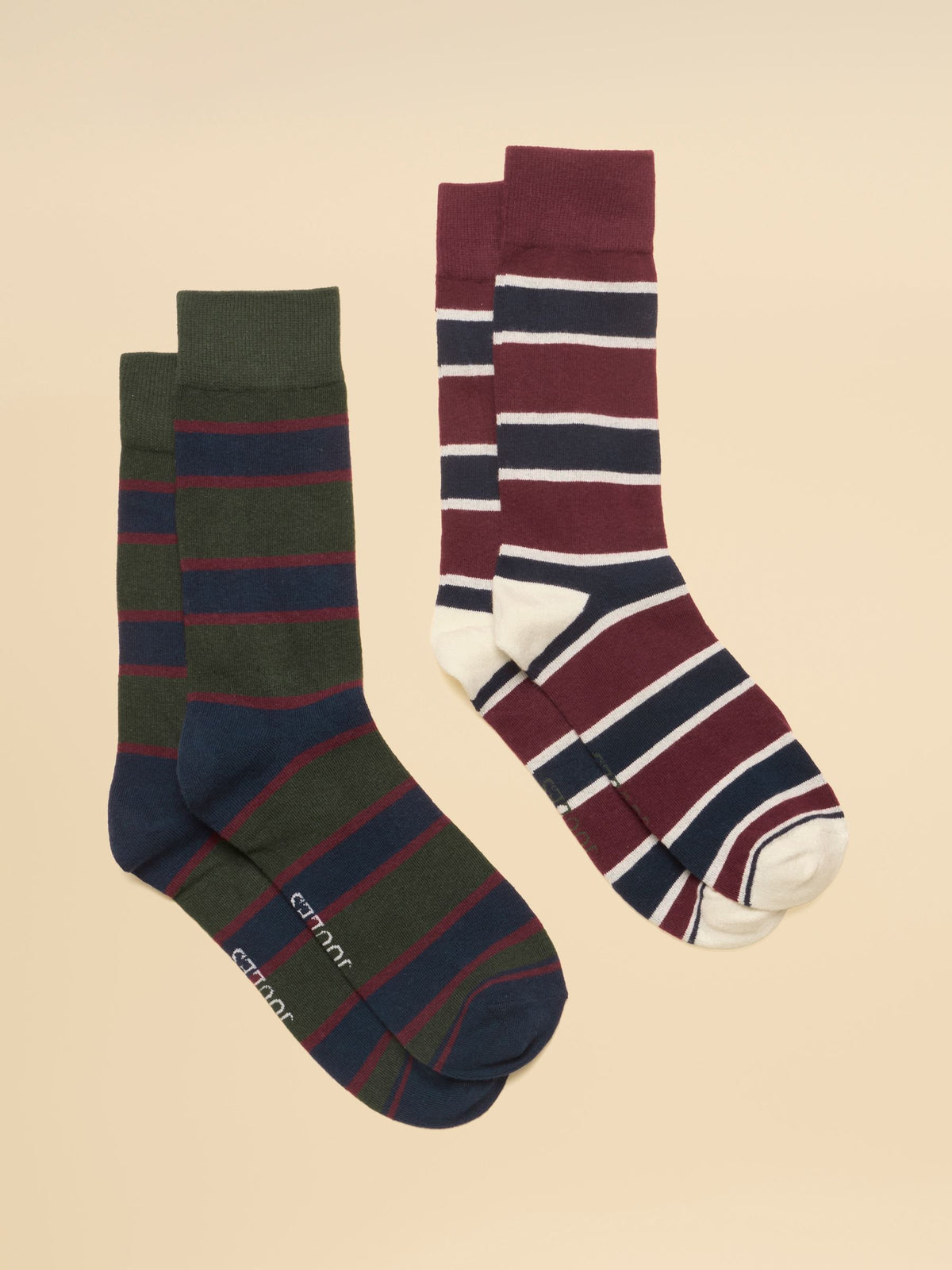 Kingsbury Socks 2 Pack - Green & Red Stripe