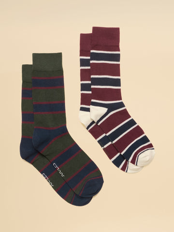 Kingsbury Socks 2 Pack - Green & Red Stripe
