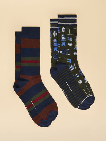 Socks 2 Pack (size 7-12) - Green Rugby