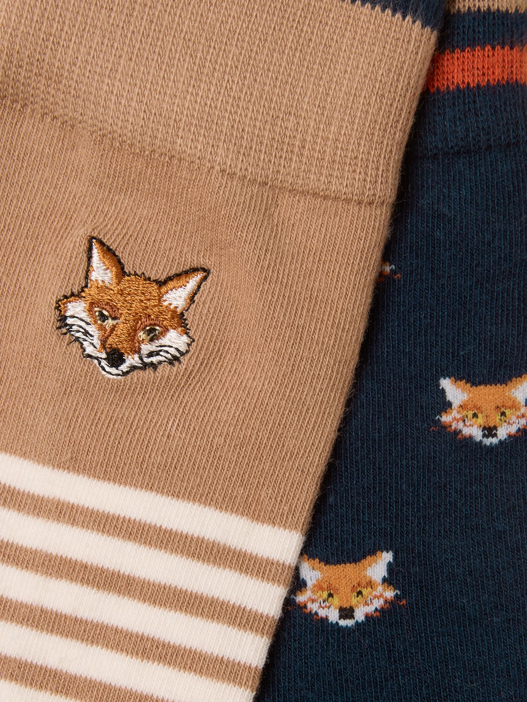 Men's Kingsbury Tan & Navy Fox Socks 2 Pack (size 7-12)