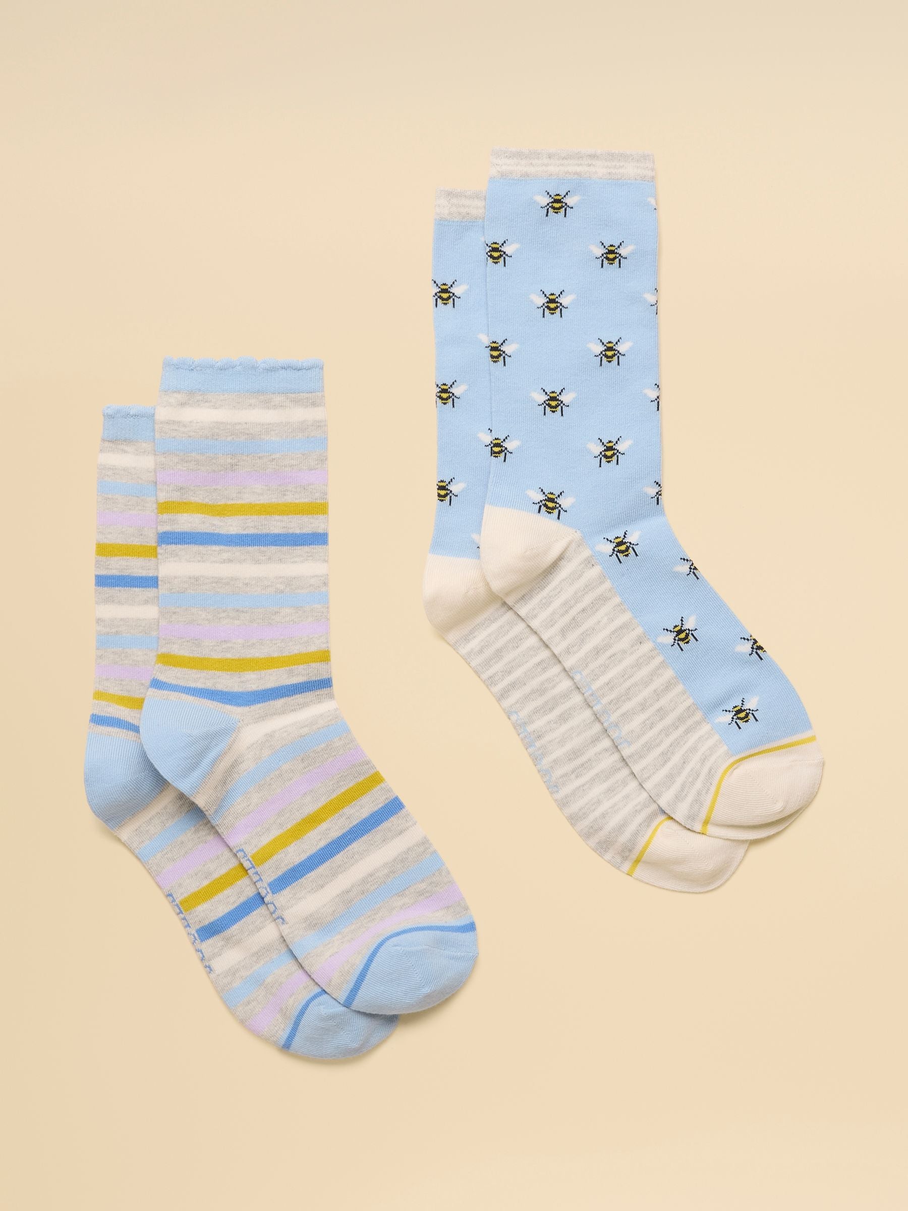 Women's Everyday Blue Bee Cotton Blend Socks 2 Pack