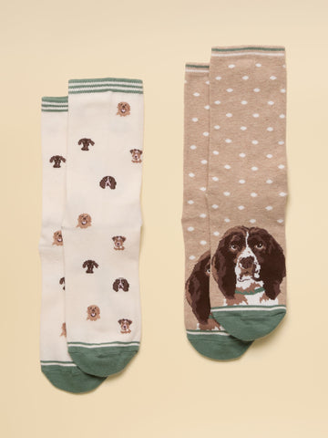 Women's Everyday Neutral Spaniel Cotton Blend Socks 2 Pack
