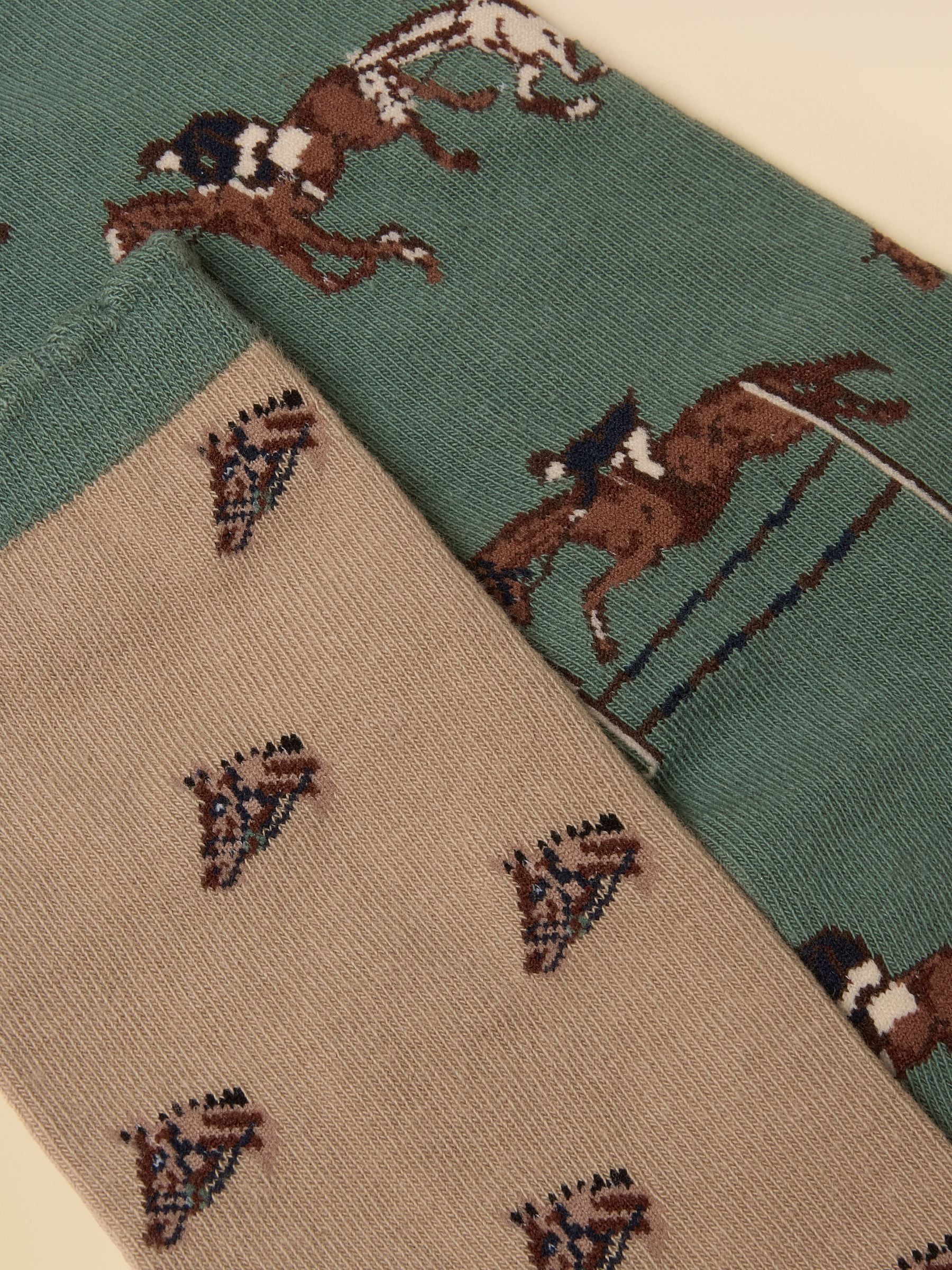 Women's Everyday Green & Neutral Horse Cotton Blend Socks 2 Pack