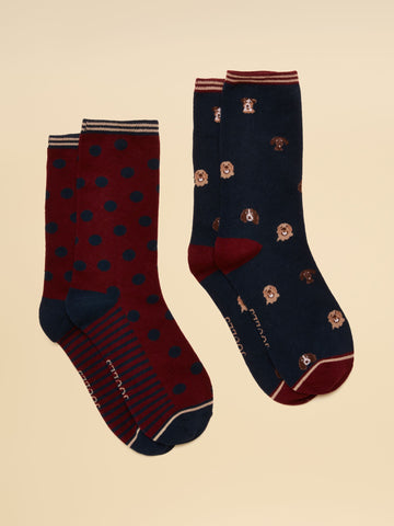 Everyday Cotton Blend Socks 2 Pack - Navy Mini Dog