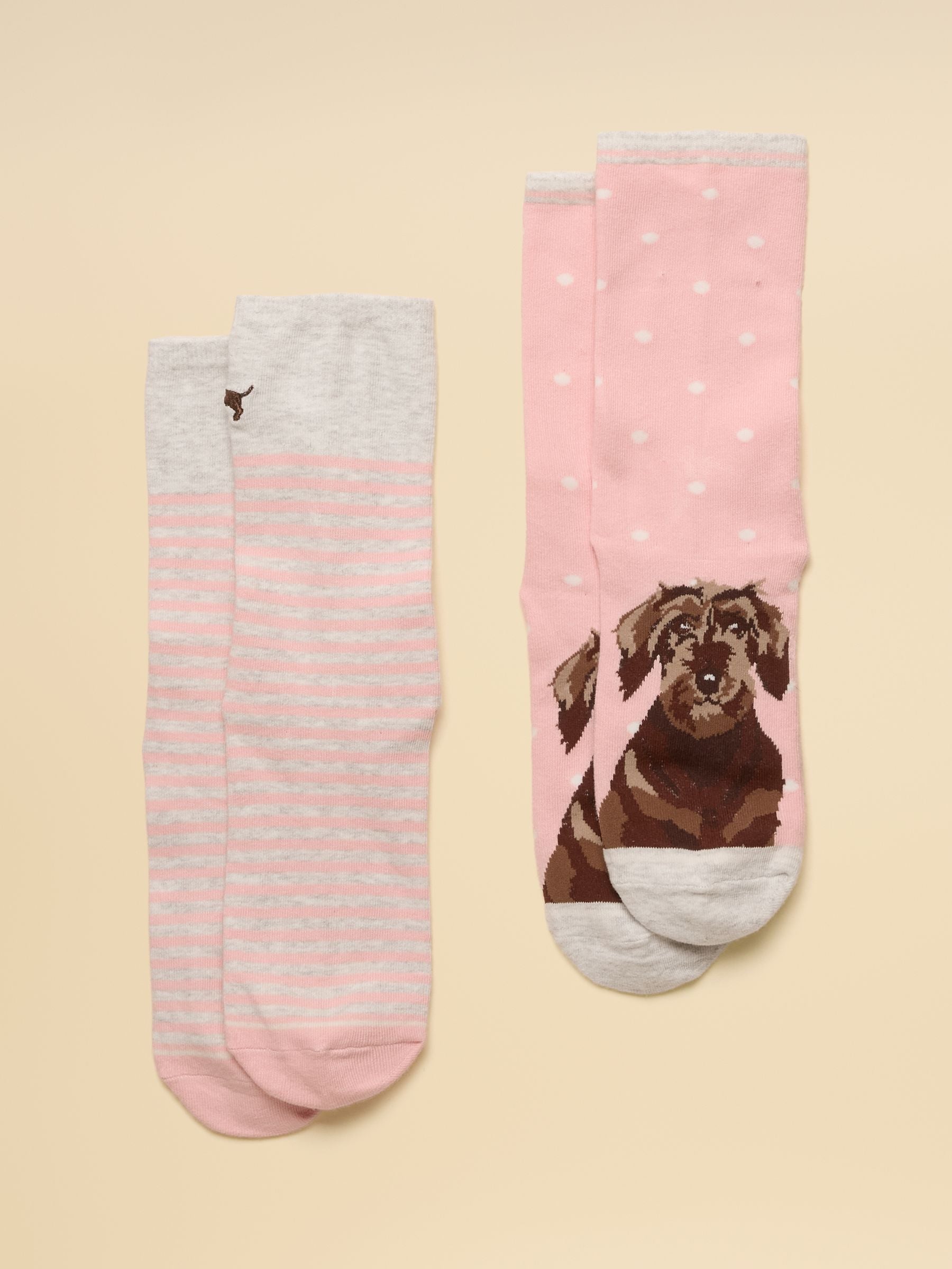 Women's Everyday Pink & Grey Dog Cotton Blend Socks 2 Pack