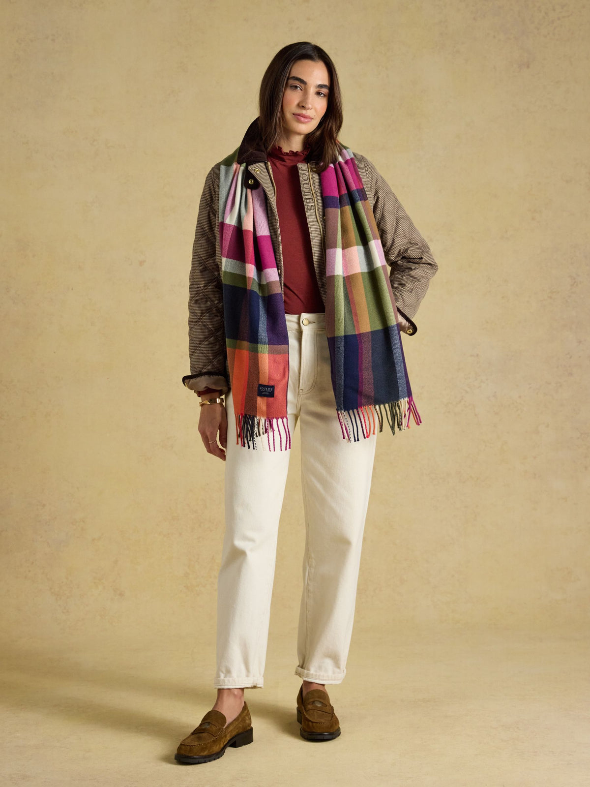 Scarf - Khaki/Orange Check