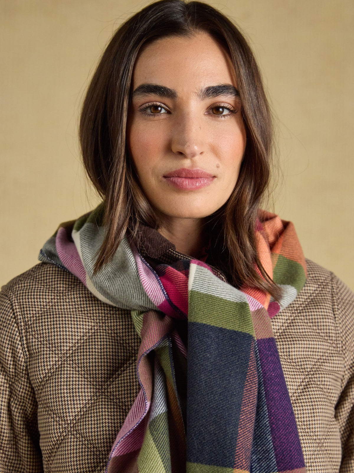 Scarf - Khaki/Orange Check
