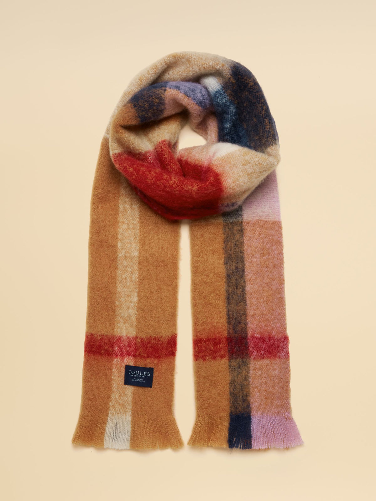 Brushed Scarf - Tan Brown Check