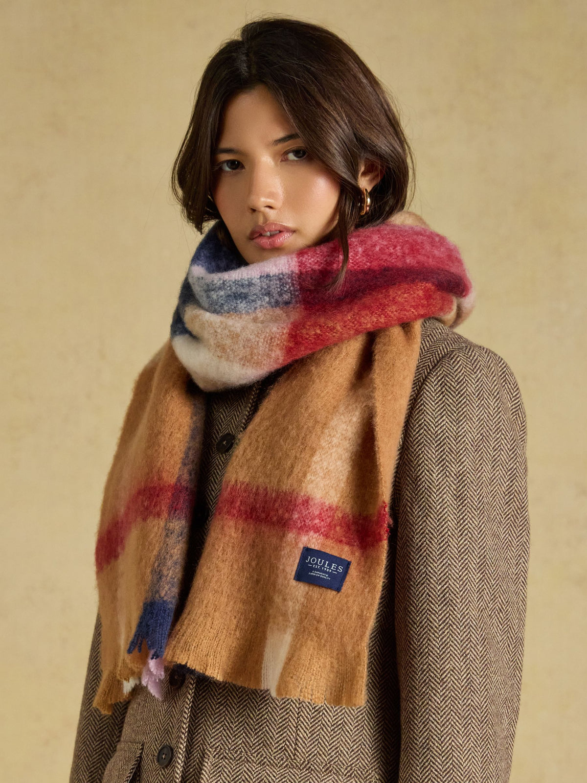 Brushed Scarf - Tan Brown Check