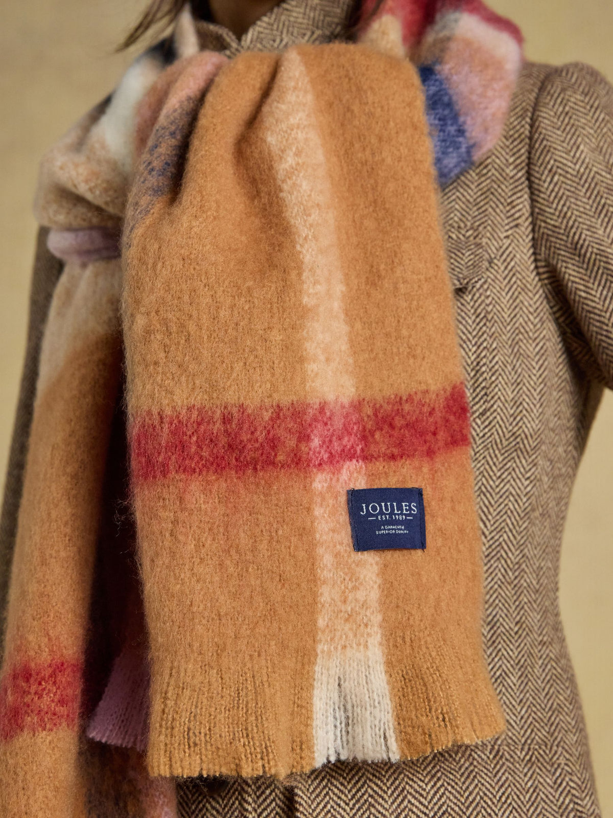 Brushed Scarf - Tan Brown Check