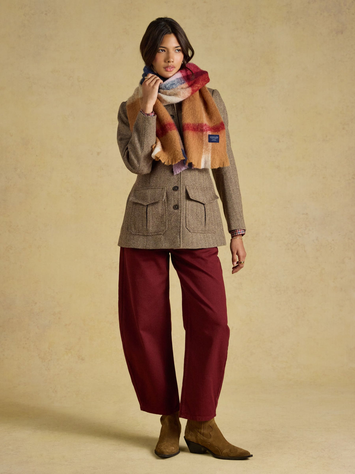 Brushed Scarf - Tan Brown Check