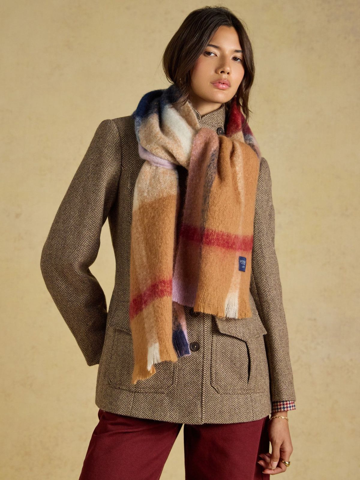 Brushed Scarf - Tan Brown Check