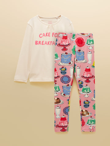 Kipwell Long Sleeve Pyjama Set – Cream/Pink