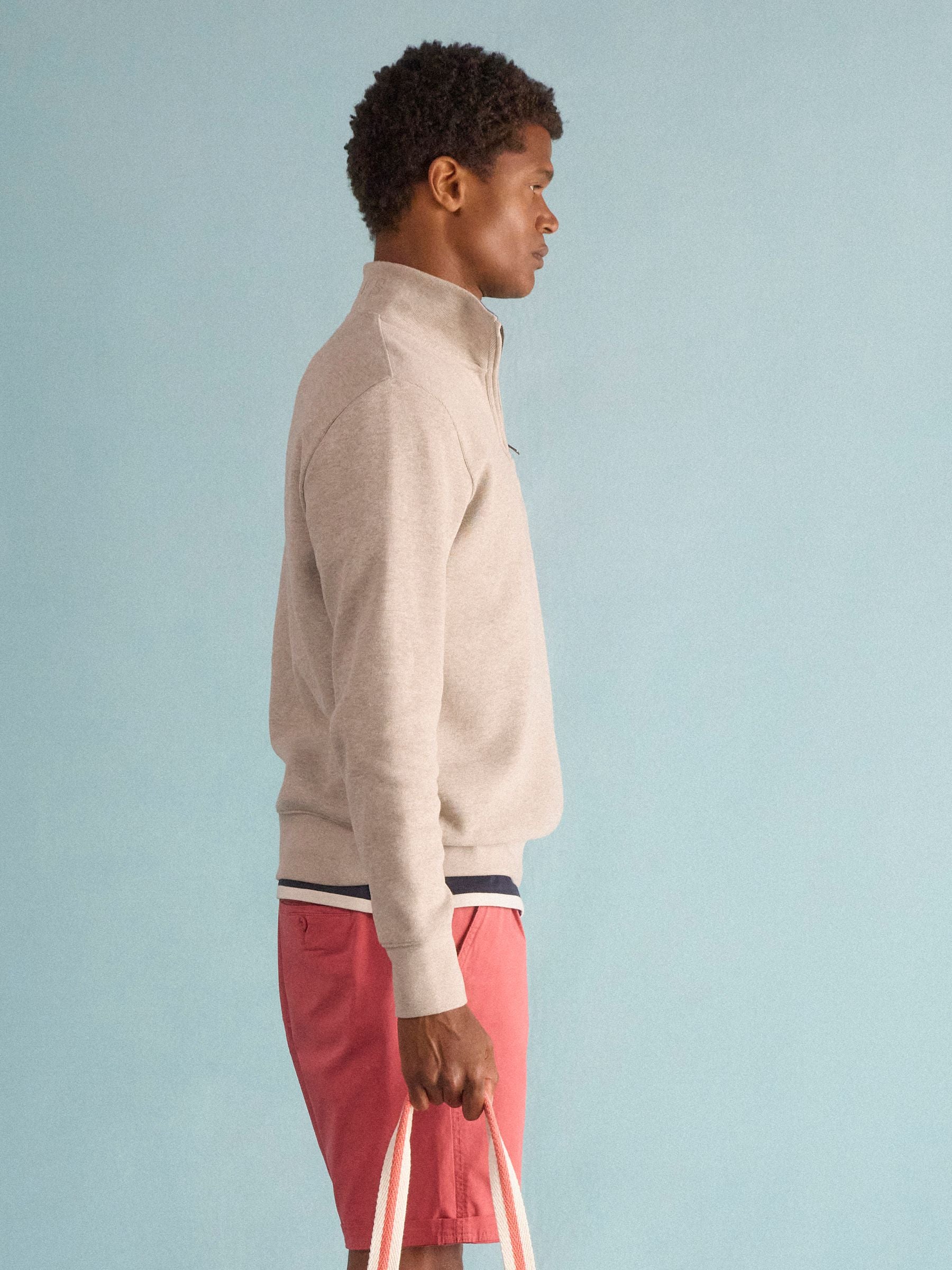 Alistair Oatmeal French Ribbed Quarter Zip Sweatshirt