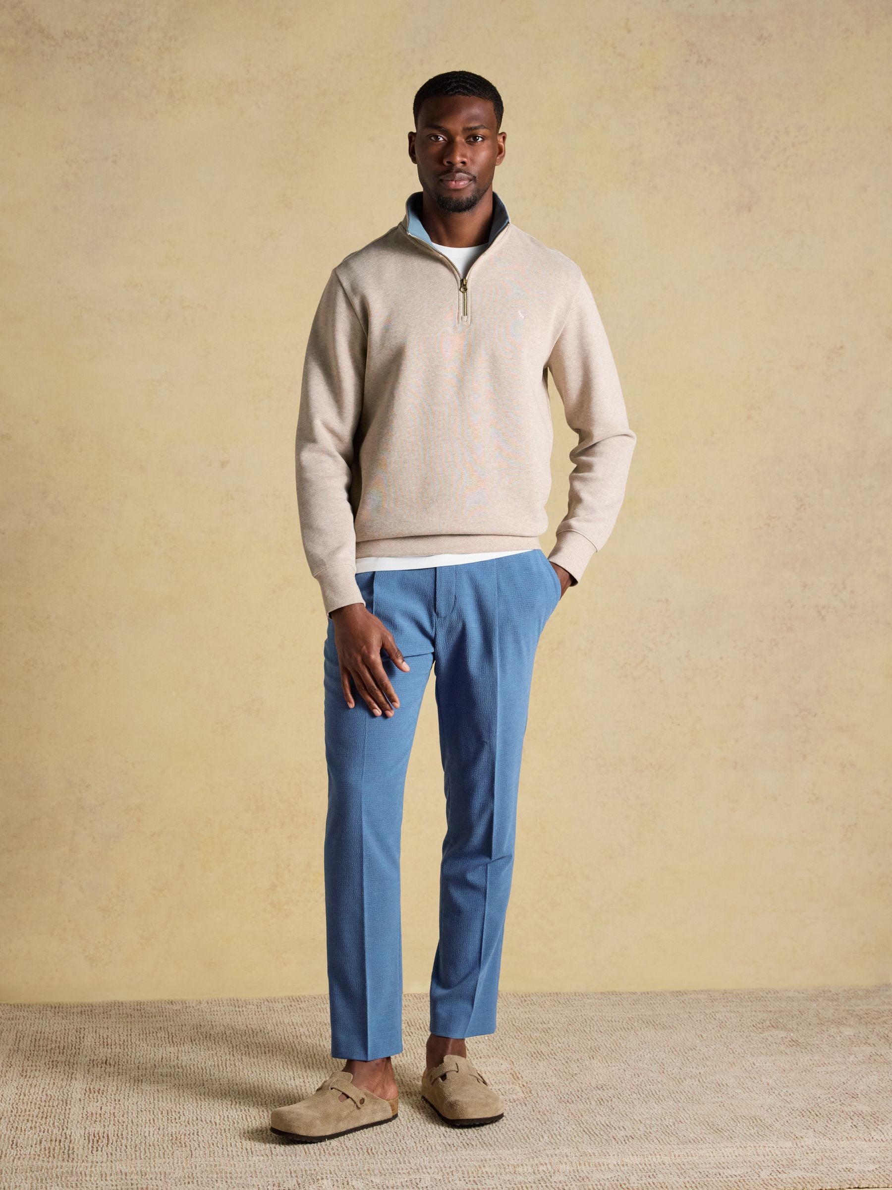 Alistair Oatmeal French Ribbed Quarter Zip Sweatshirt