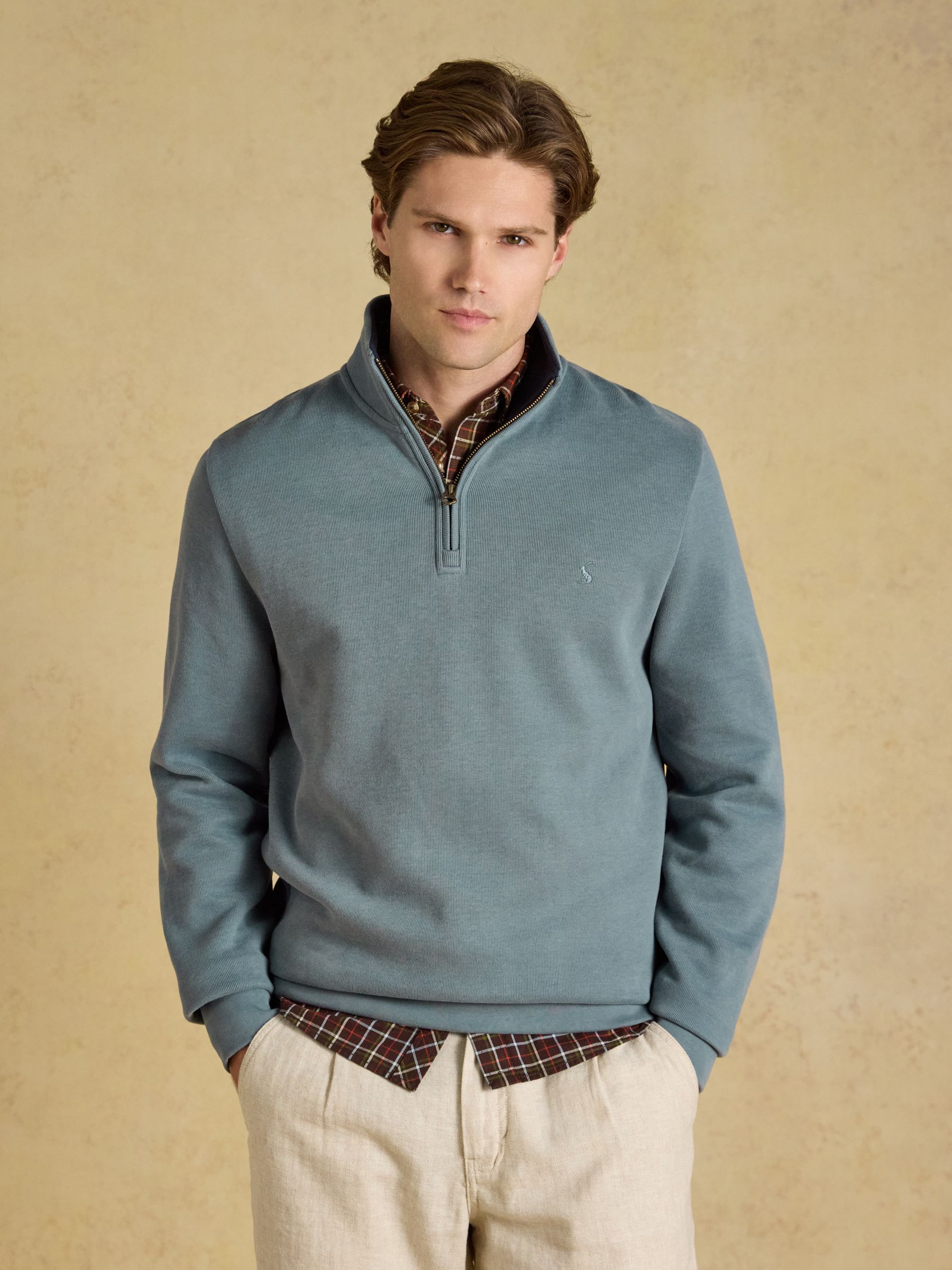 Alistair Blue French Ribbed Quarter Zip Sweatshirt