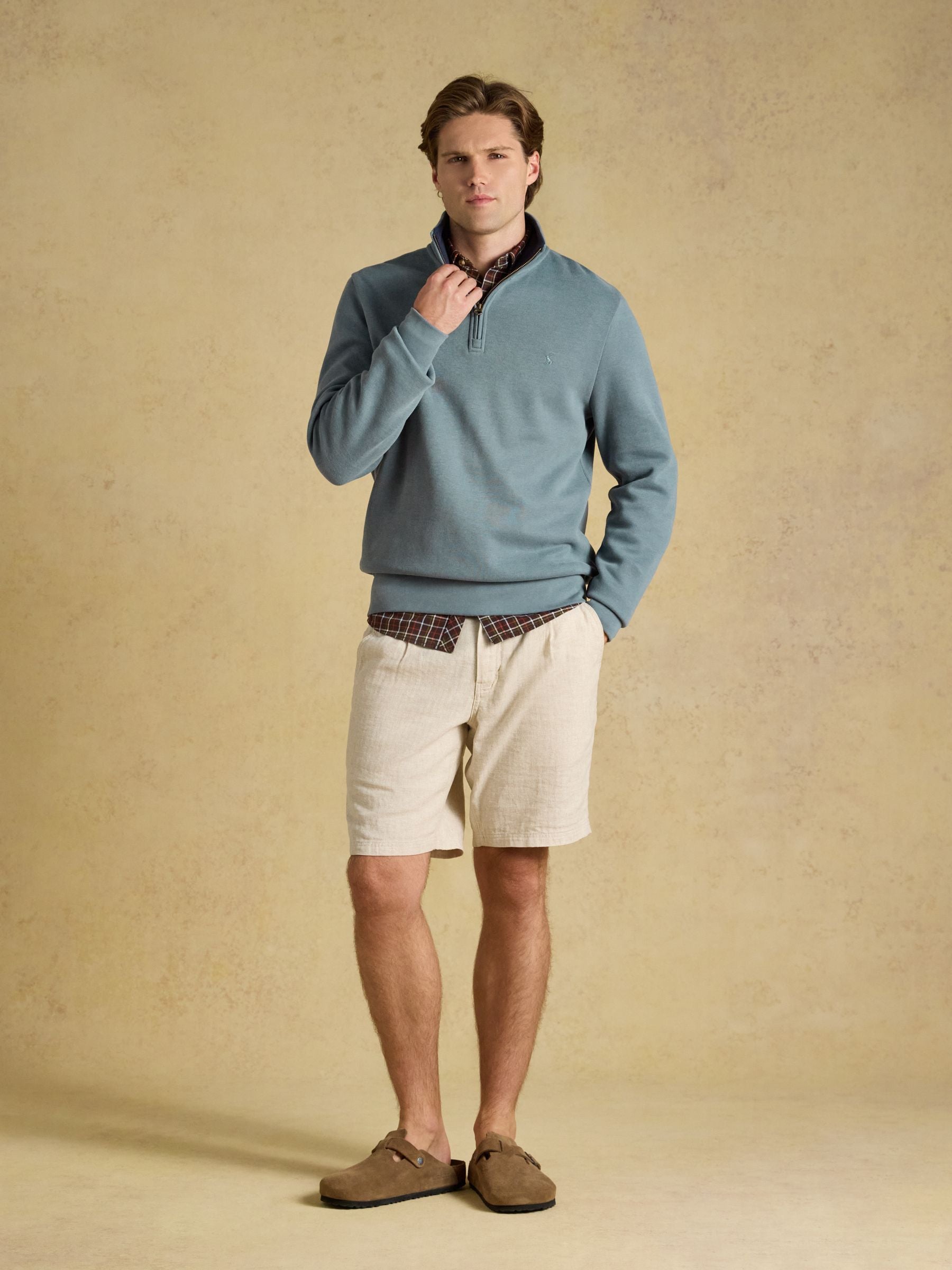Alistair Blue French Ribbed Quarter Zip Sweatshirt