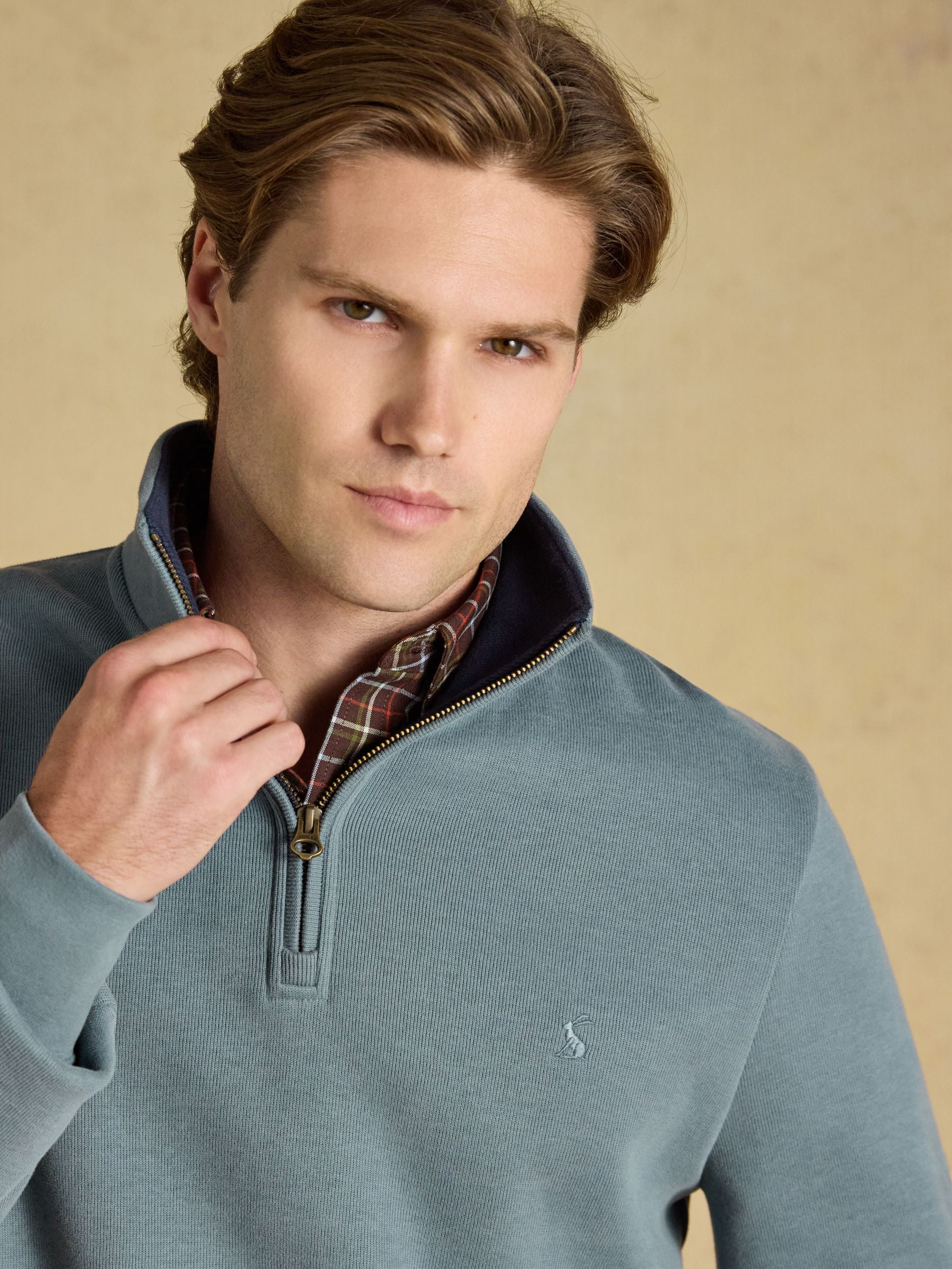 Alistair Blue French Ribbed Quarter Zip Sweatshirt