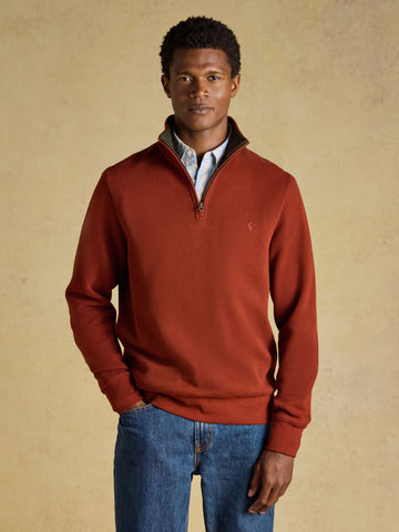 Alistair French Ribbed Quarter Zip Sweatshirt - Red