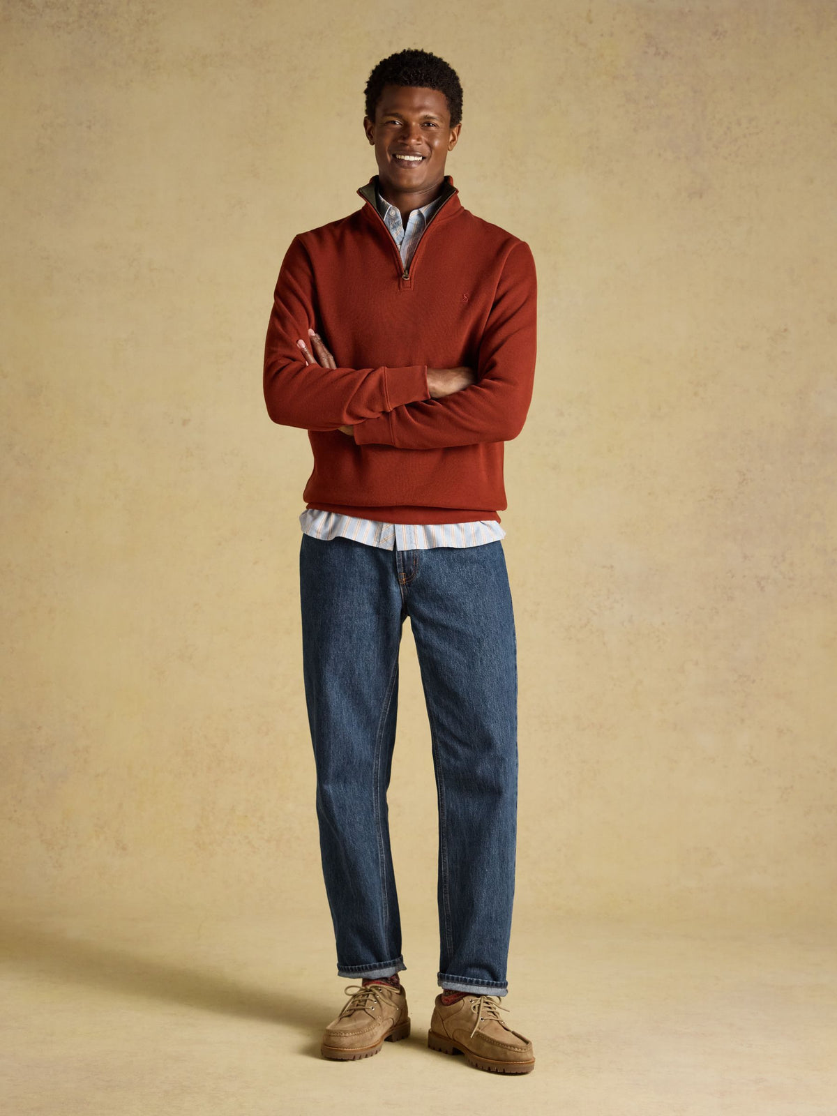 Alistair French Ribbed Quarter Zip Sweatshirt - Red