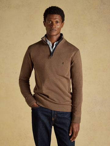 Hillside Quarter Zip Knitted Jumper - Brown
