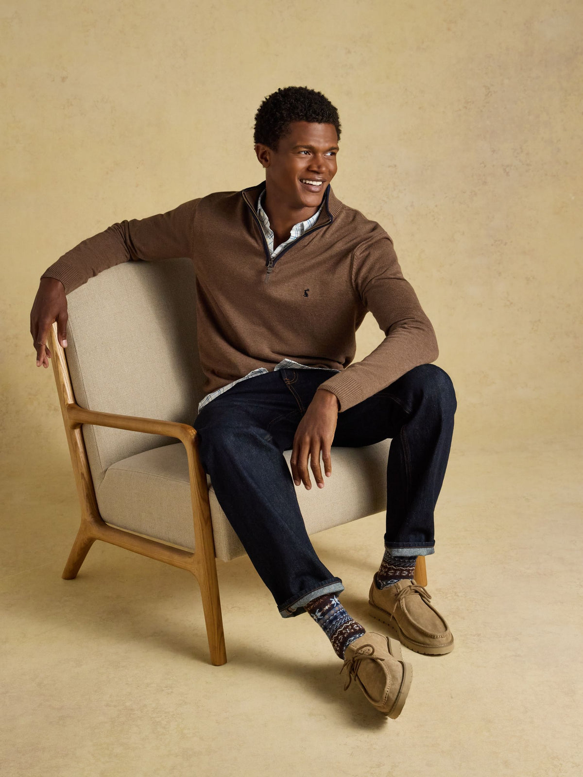 Hillside Quarter Zip Knitted Jumper - Brown