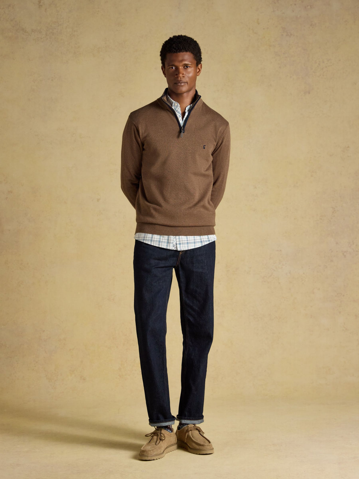Hillside Quarter Zip Knitted Jumper - Brown