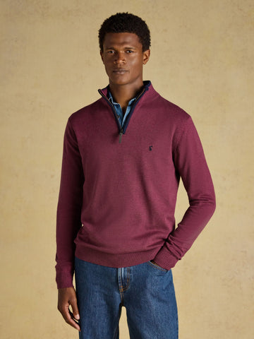 Hillside Quarter Zip Knitted Jumper - Plum