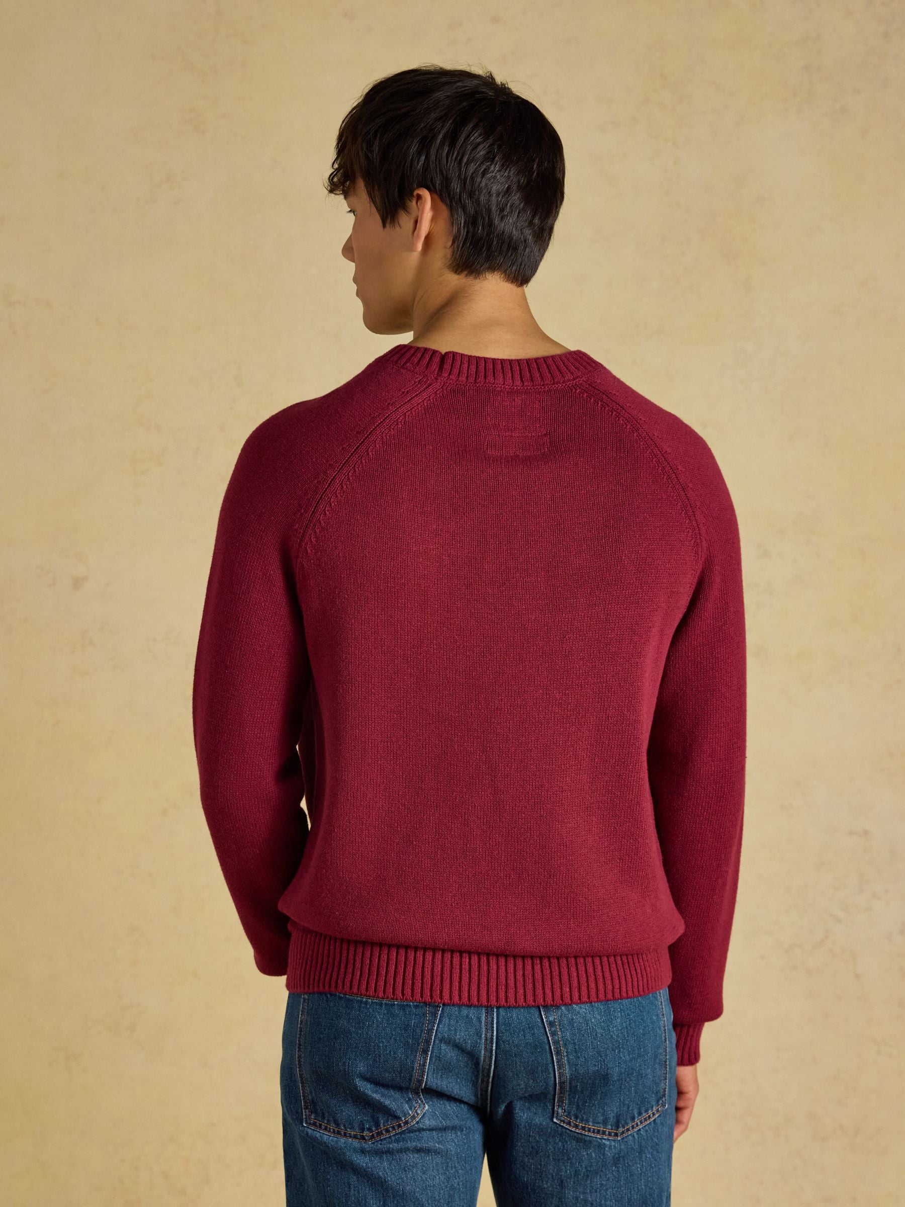 Intarsia Crew Neck Burgundy Car Jumper