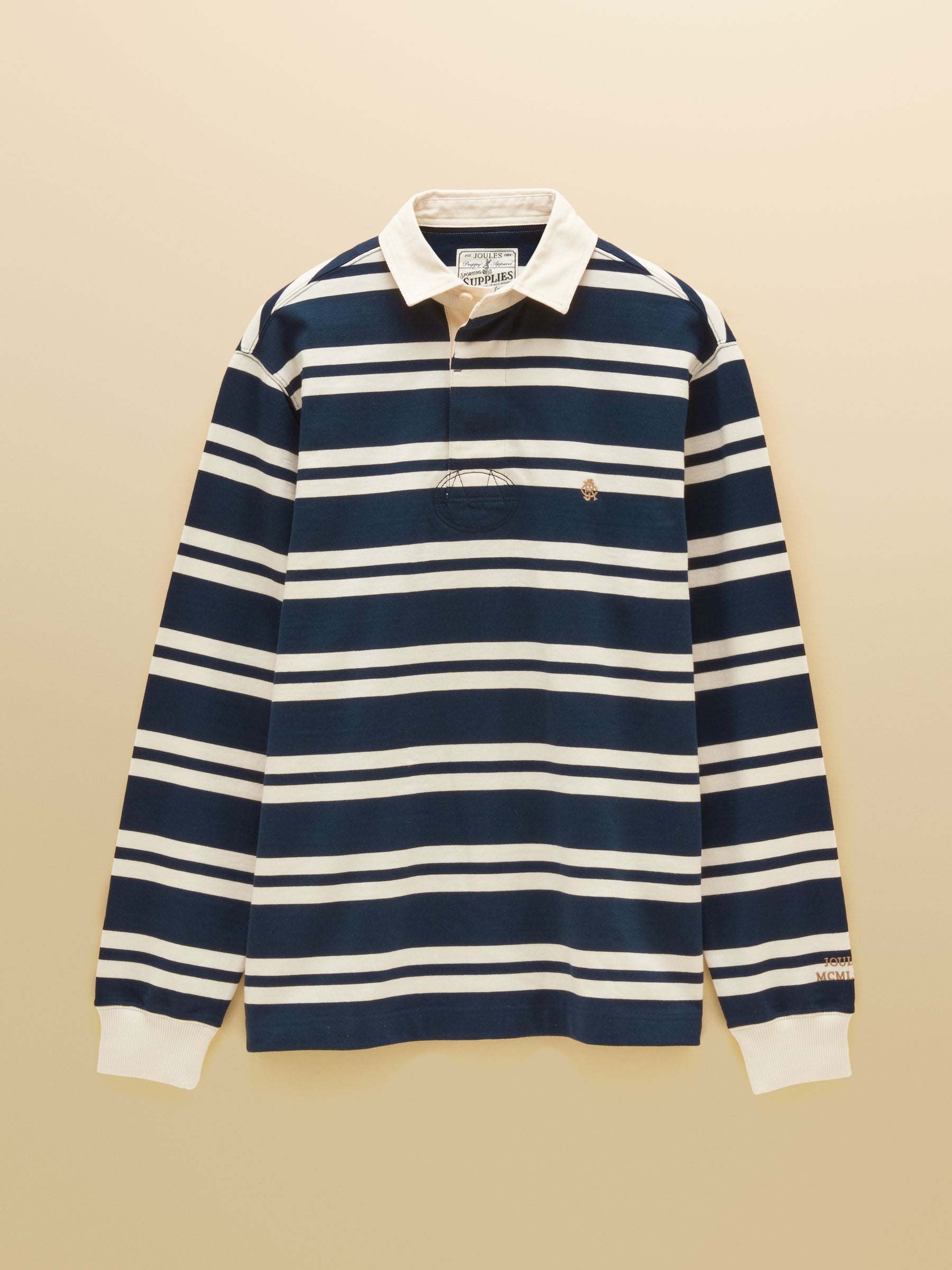 Rugby Club Navy & White Long Sleeve Striped Rugby Shirt